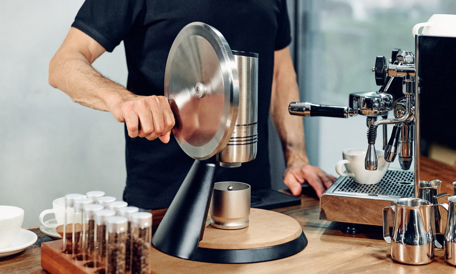 The NECCST Series 1 in full, wood and matte black, on the studio bench